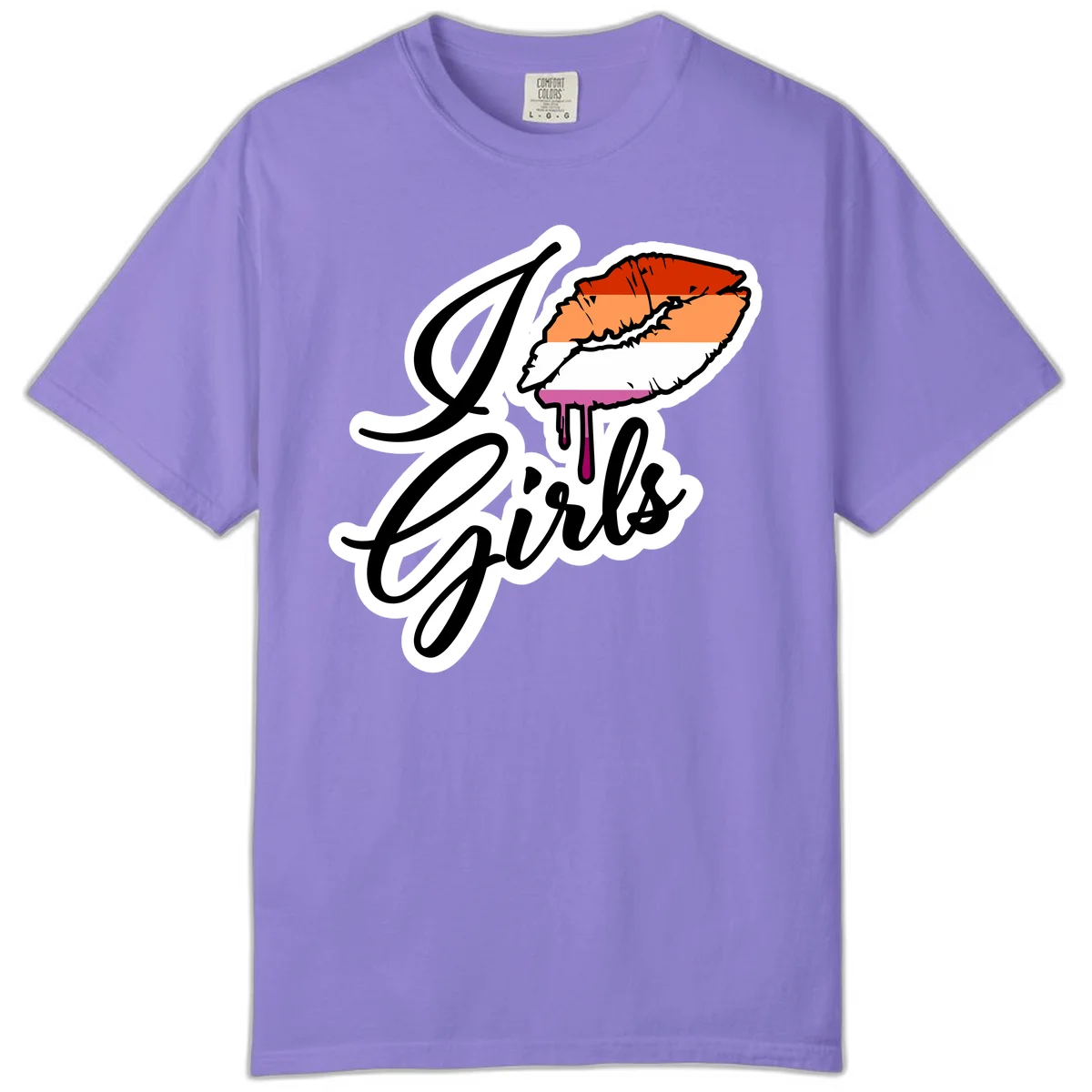 Illustrated girls trip lobster roll design with pride flag colors and flowing script lettering in Violet