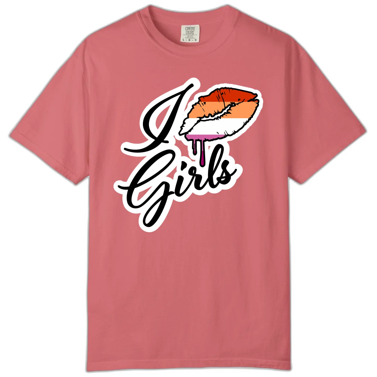Illustrated girls trip lobster roll design with pride flag colors and flowing script lettering in Watermelon