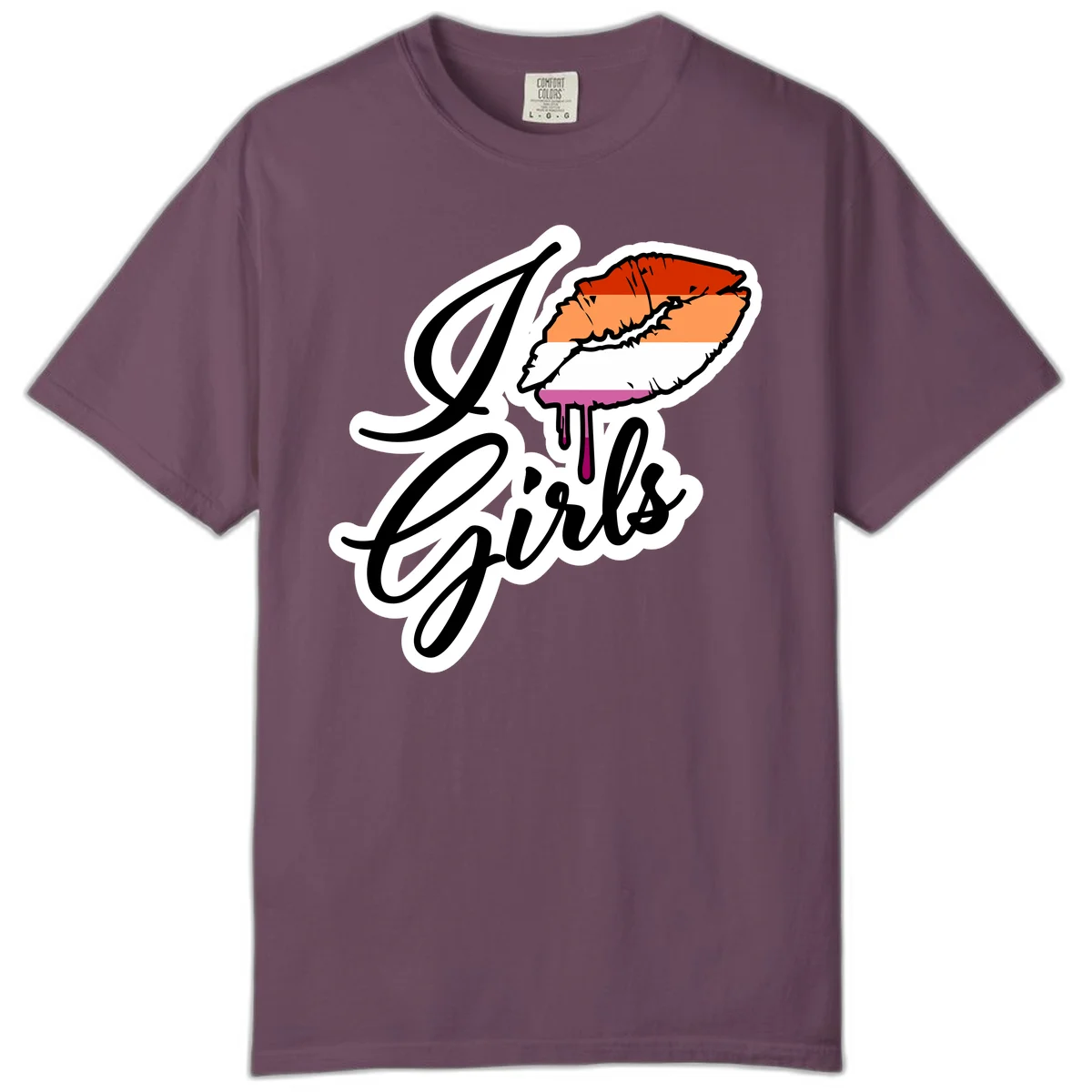 Illustrated girls trip lobster roll design with pride flag colors and flowing script lettering in Berry