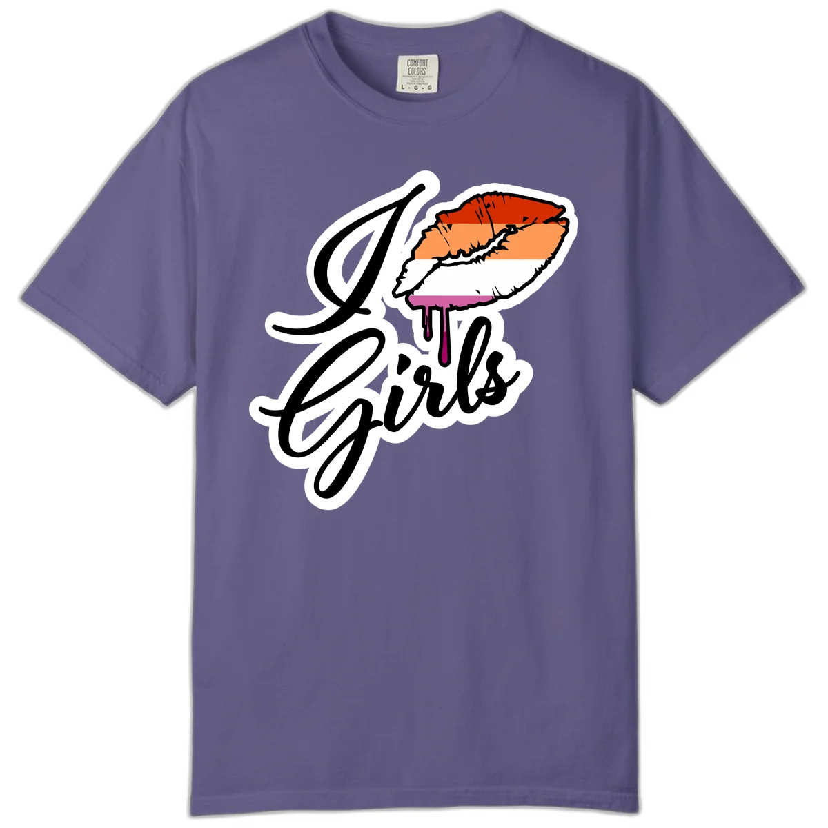 Illustrated girls trip lobster roll design with pride flag colors and flowing script lettering in Grape