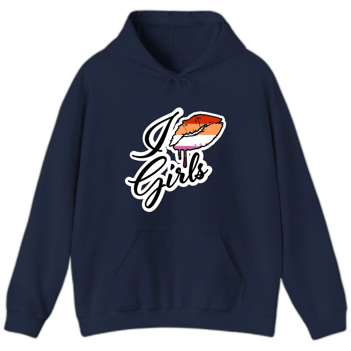 Illustrated girls trip lobster roll design with pride flag colors and flowing script lettering in Navy