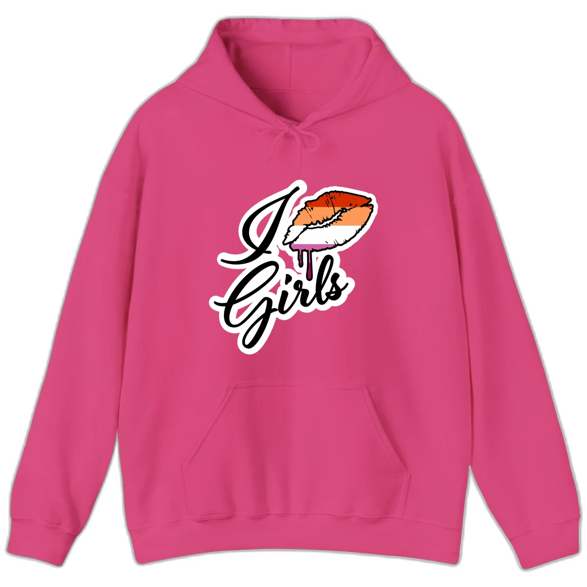 Illustrated girls trip lobster roll design with pride flag colors and flowing script lettering in Heliconia