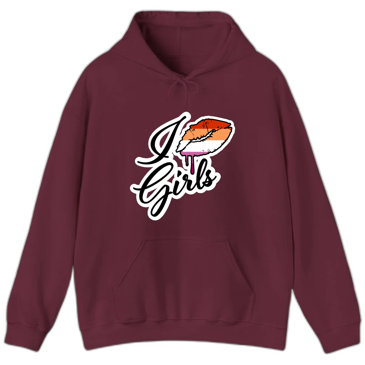 Illustrated girls trip lobster roll design with pride flag colors and flowing script lettering in Maroon
