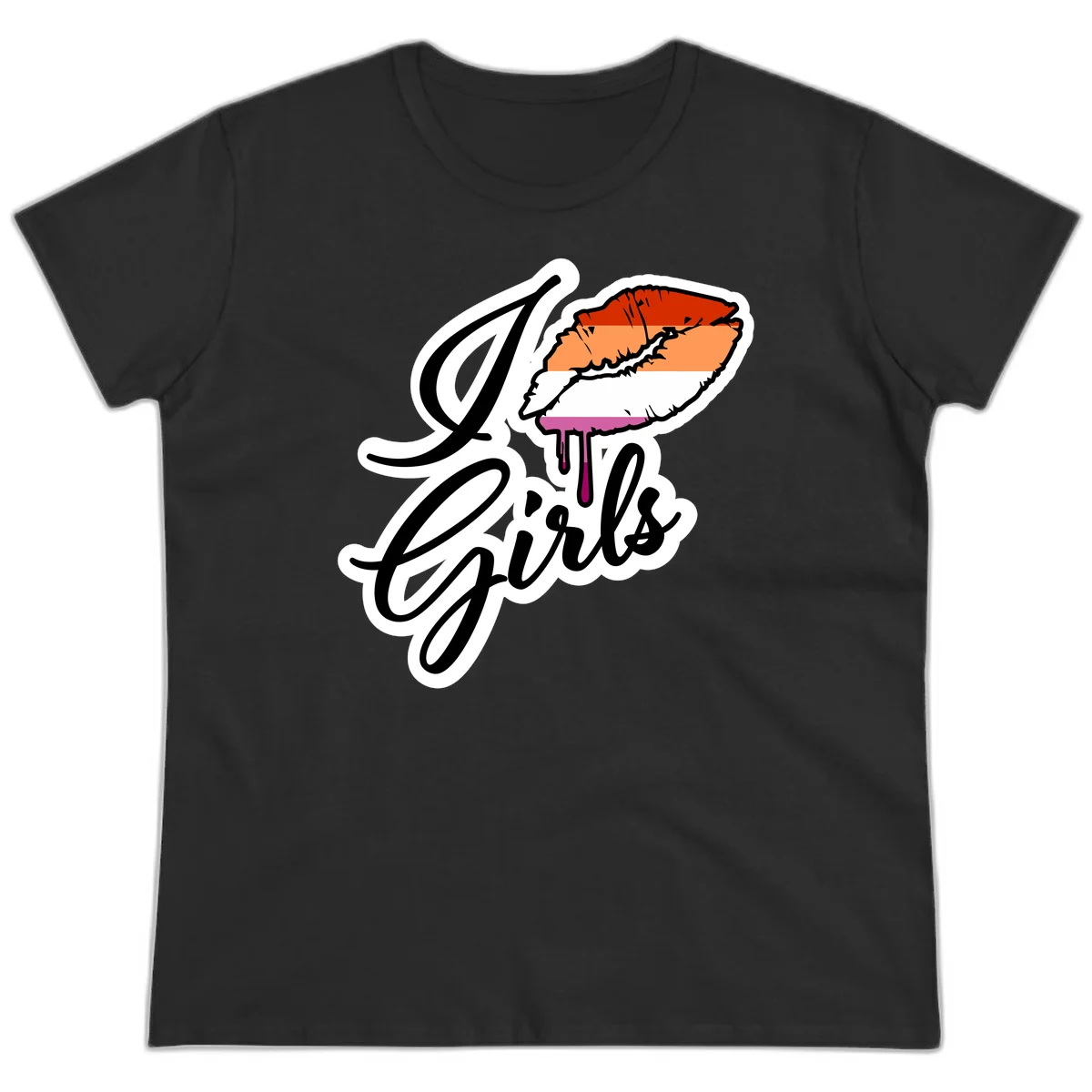 Illustrated girls trip lobster roll design with pride flag colors and flowing script lettering in Black