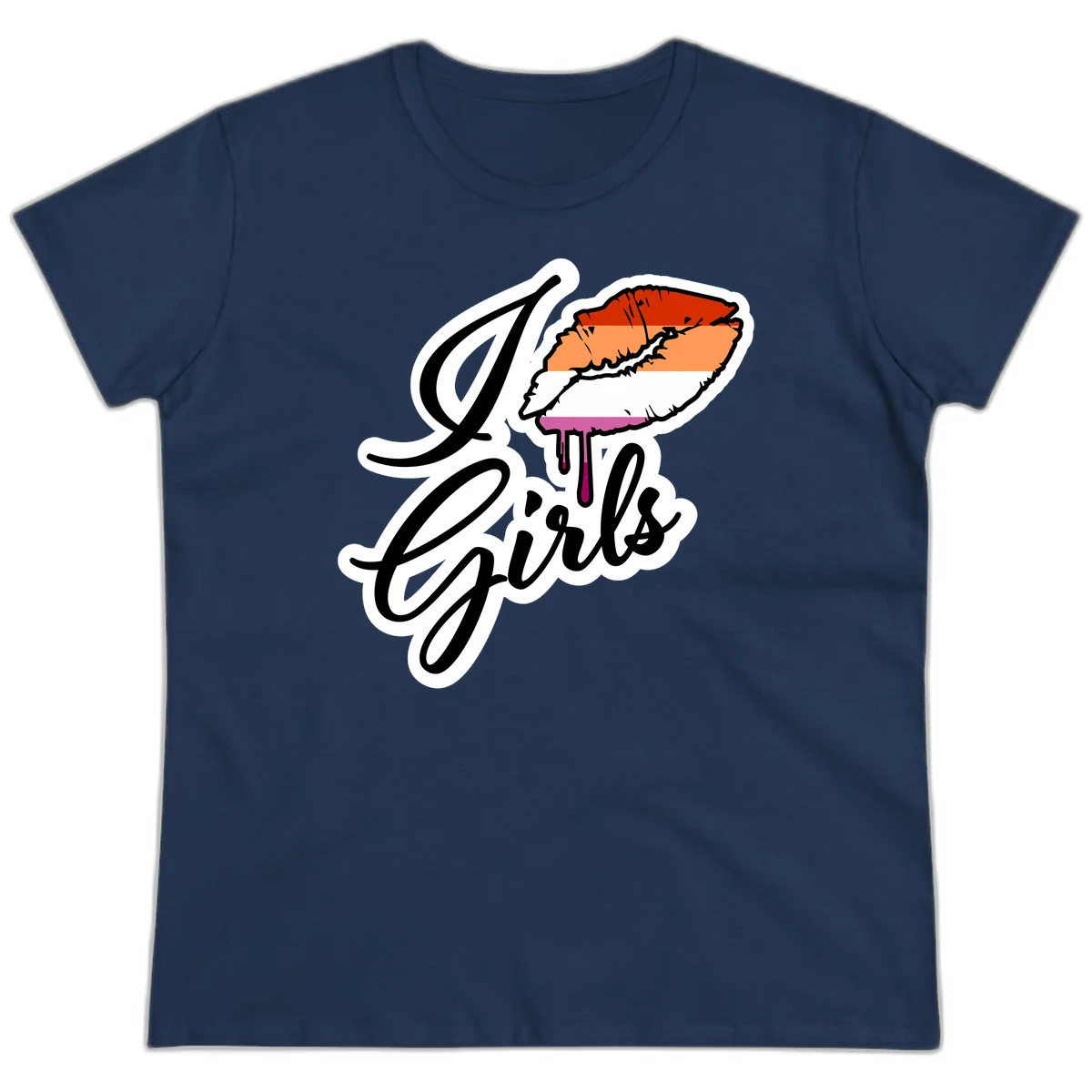 Illustrated girls trip lobster roll design with pride flag colors and flowing script lettering in Navy