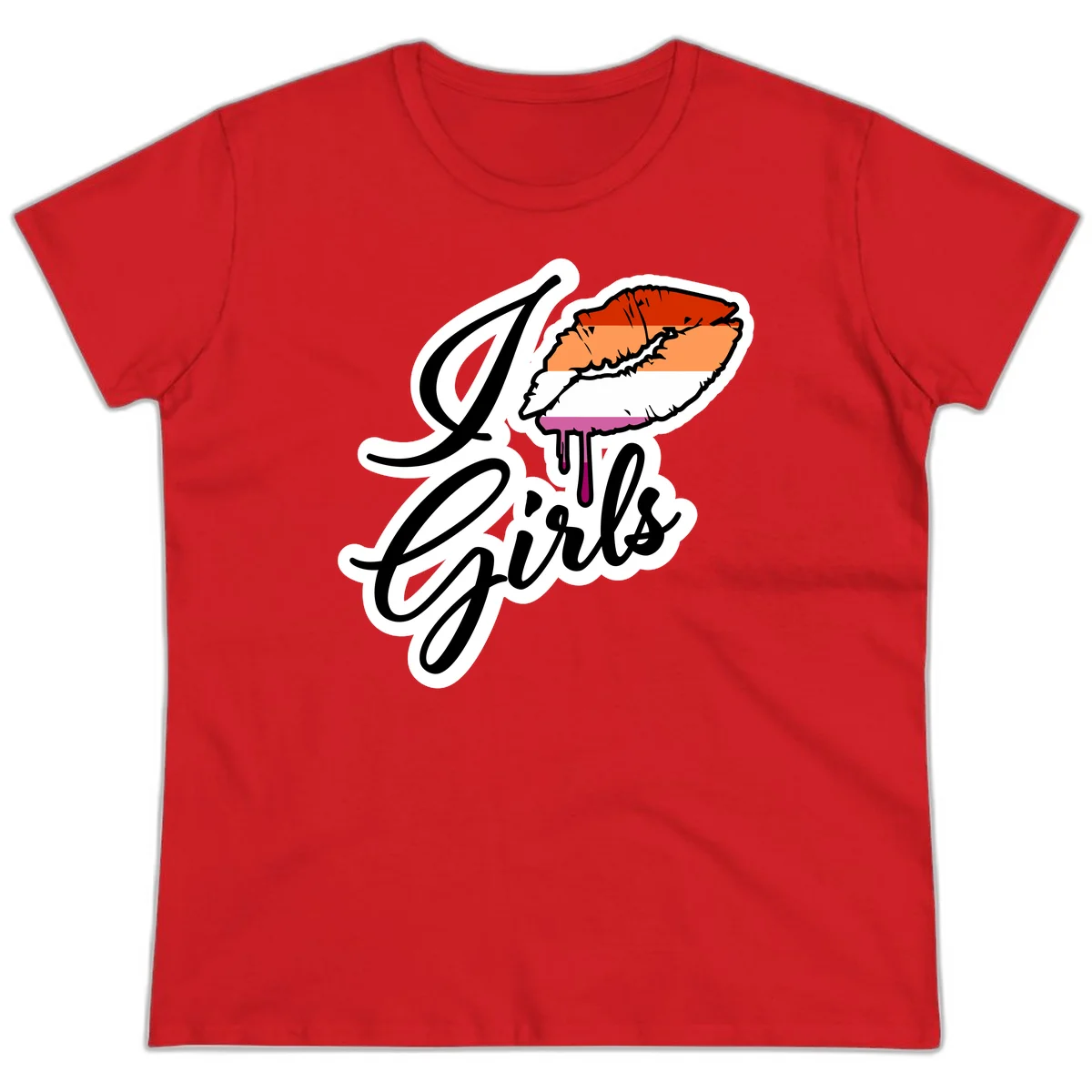 Illustrated girls trip lobster roll design with pride flag colors and flowing script lettering in Red