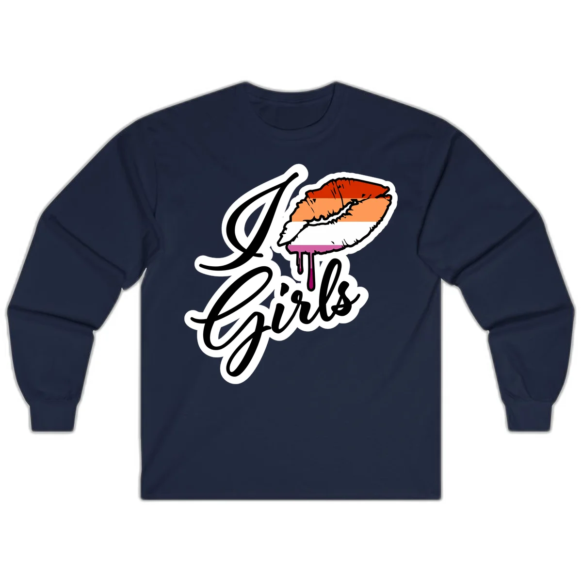 Illustrated girls trip lobster roll design with pride flag colors and flowing script lettering in Navy
