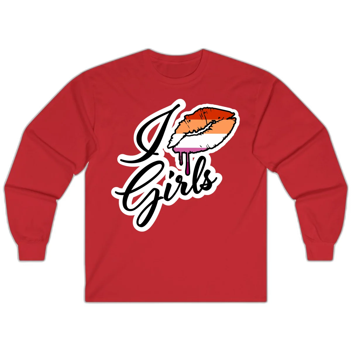 Illustrated girls trip lobster roll design with pride flag colors and flowing script lettering in Red