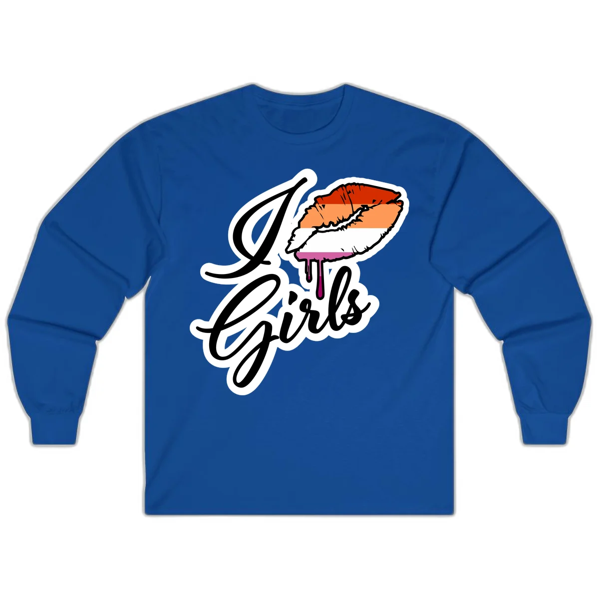 Illustrated girls trip lobster roll design with pride flag colors and flowing script lettering in Royal