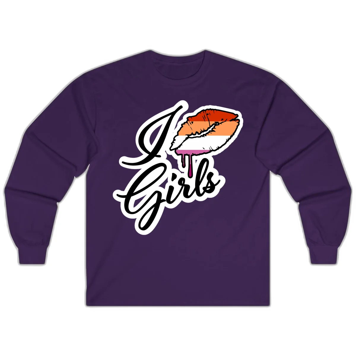 Illustrated girls trip lobster roll design with pride flag colors and flowing script lettering in Purple