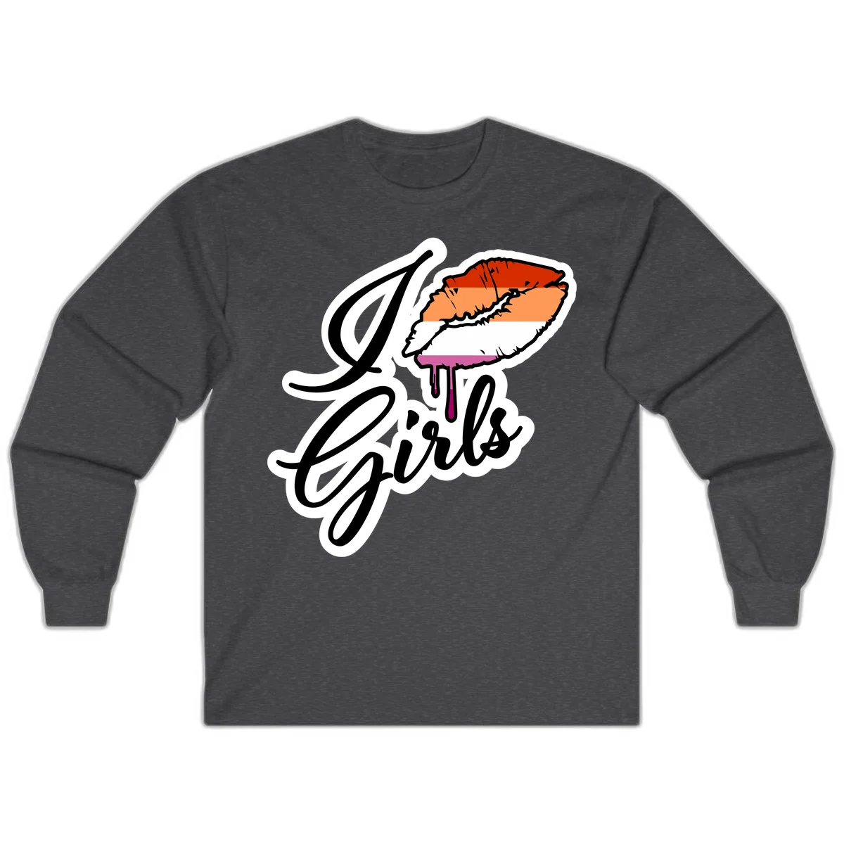 Illustrated girls trip lobster roll design with pride flag colors and flowing script lettering in Dark Heather