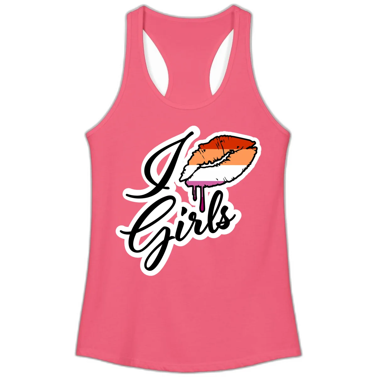 Illustrated girls trip lobster roll design with pride flag colors and flowing script lettering in Hot Pink