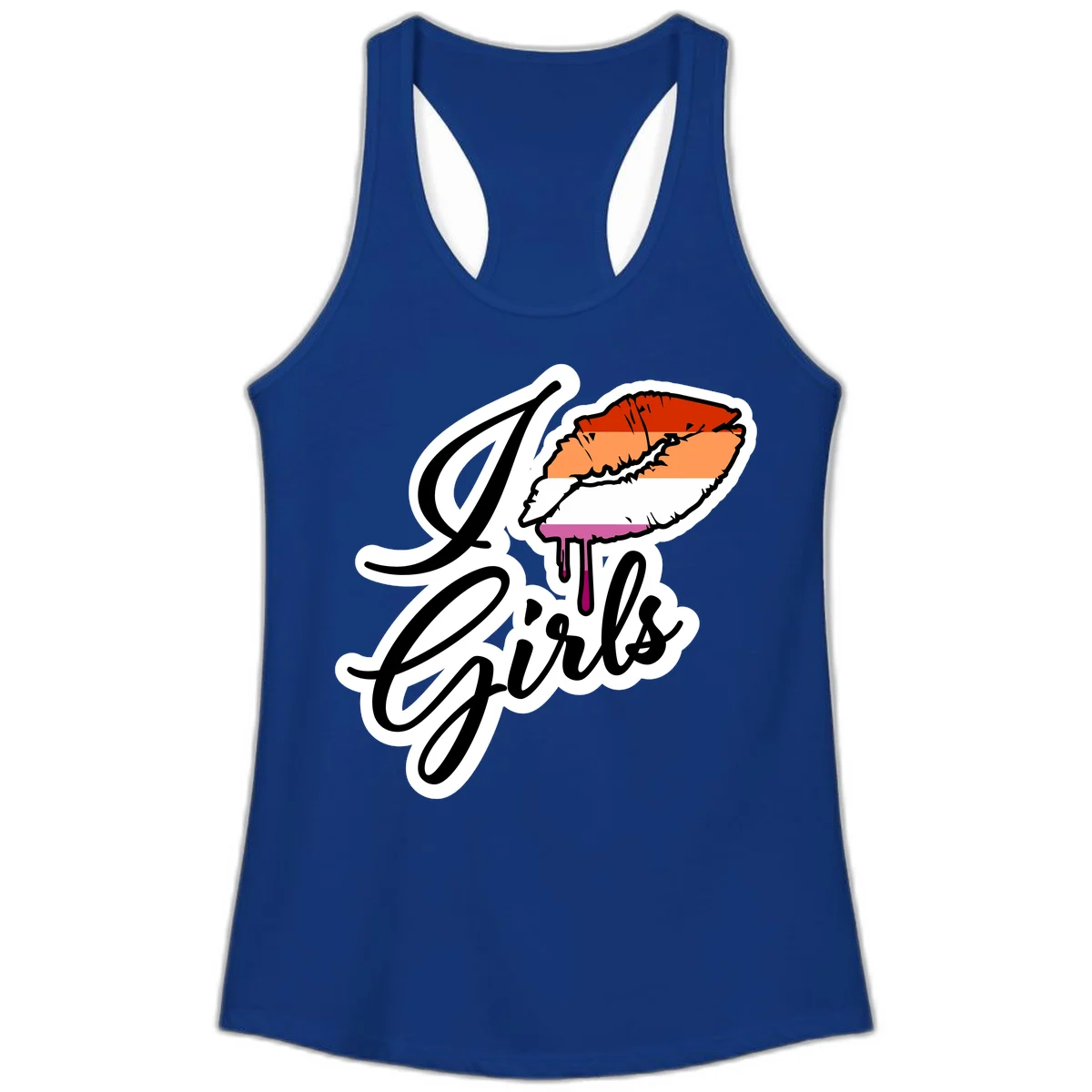 Illustrated girls trip lobster roll design with pride flag colors and flowing script lettering in Solid Royal
