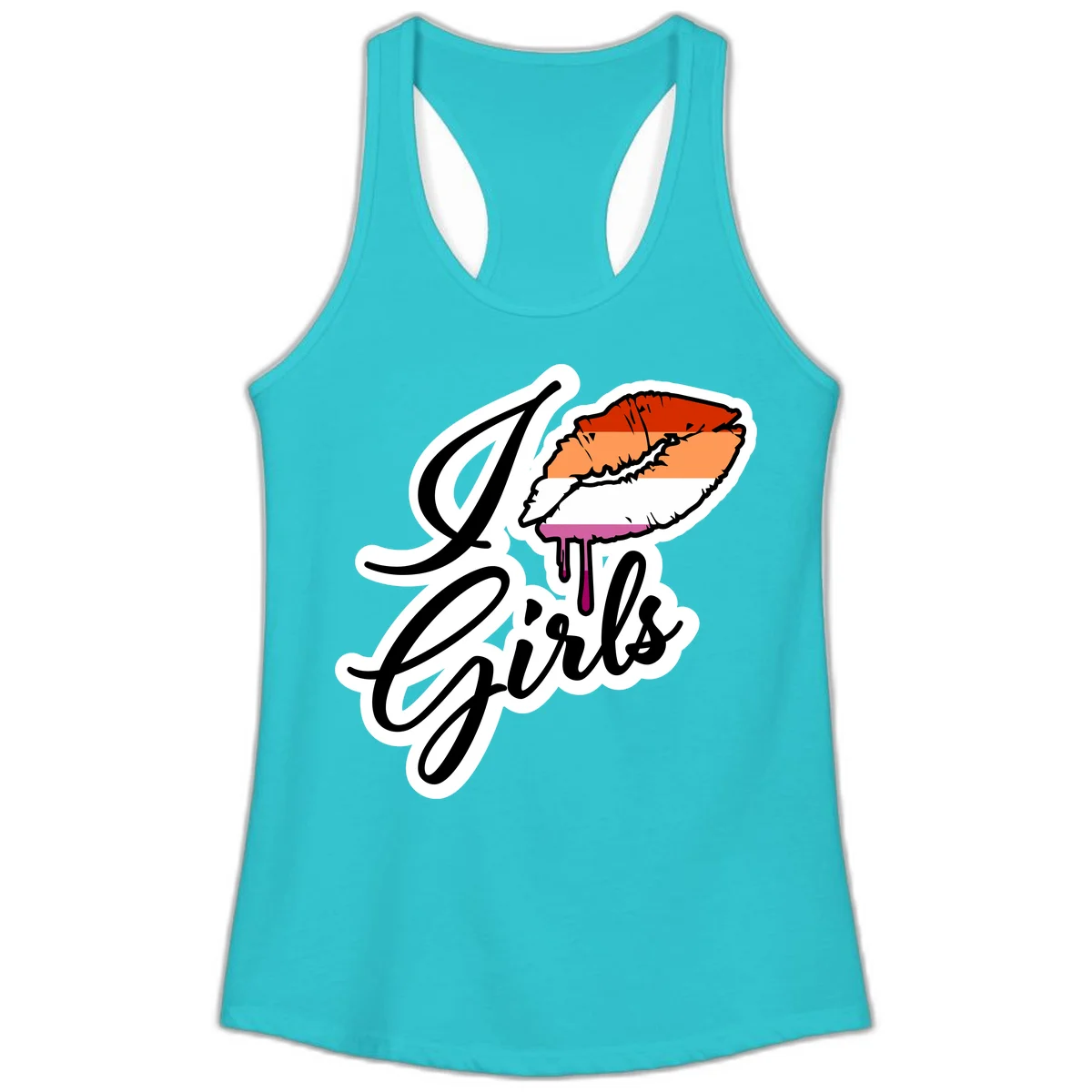 Illustrated girls trip lobster roll design with pride flag colors and flowing script lettering in Solid Tahiti Blue