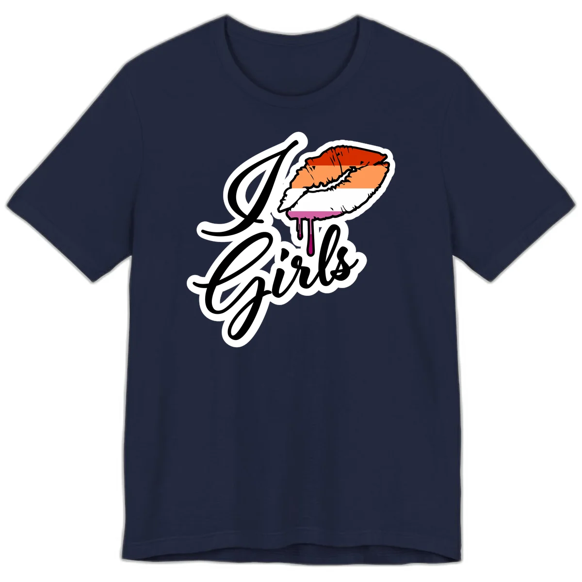 Illustrated girls trip lobster roll design with pride flag colors and flowing script lettering in Navy