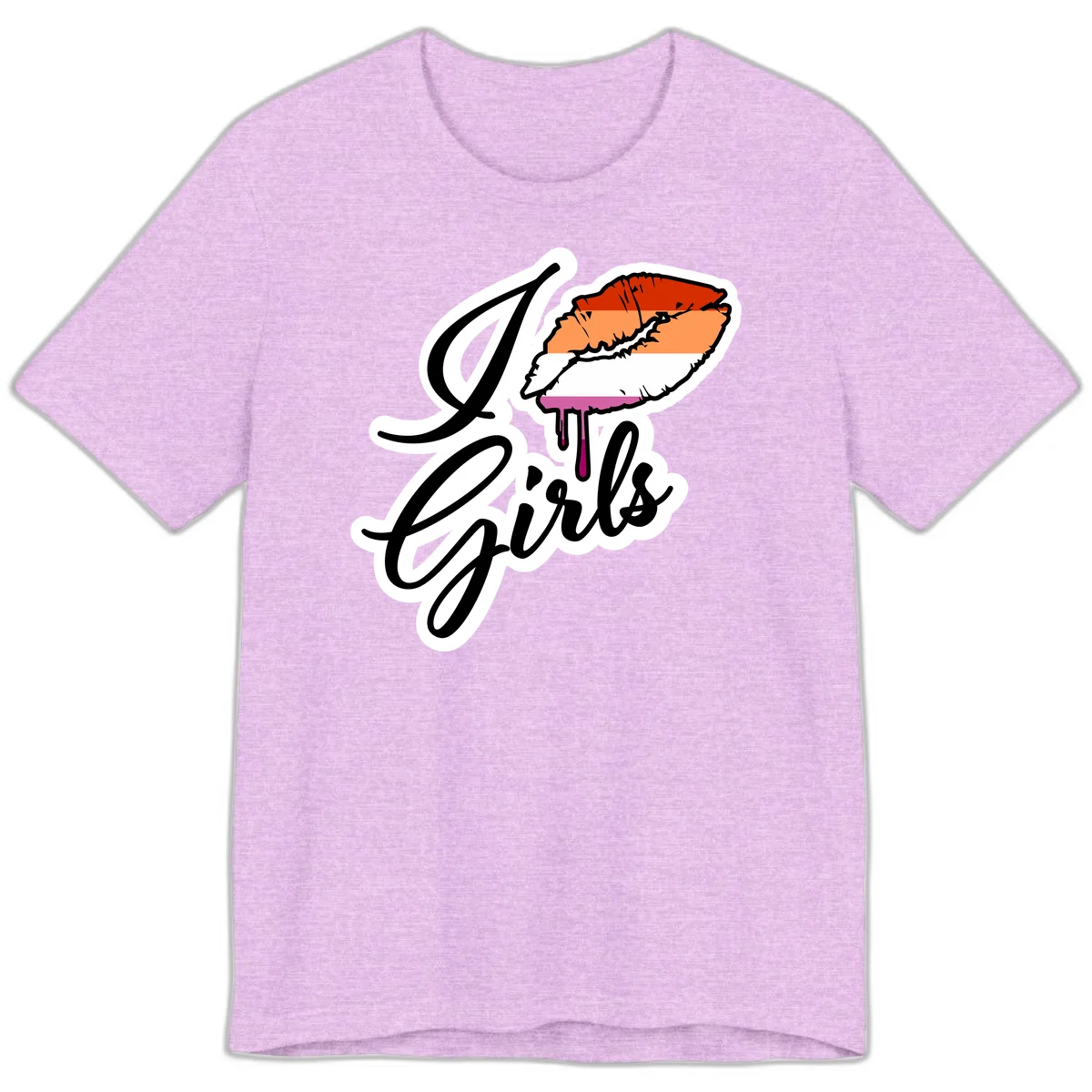 Illustrated girls trip lobster roll design with pride flag colors and flowing script lettering in Heather Prism Lilac