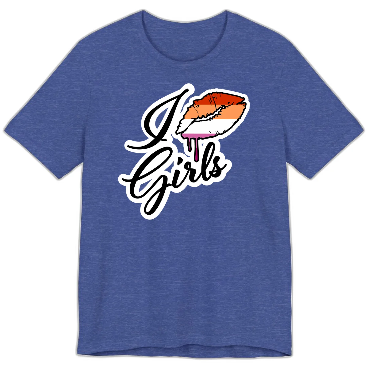 Illustrated girls trip lobster roll design with pride flag colors and flowing script lettering in Heather True Royal