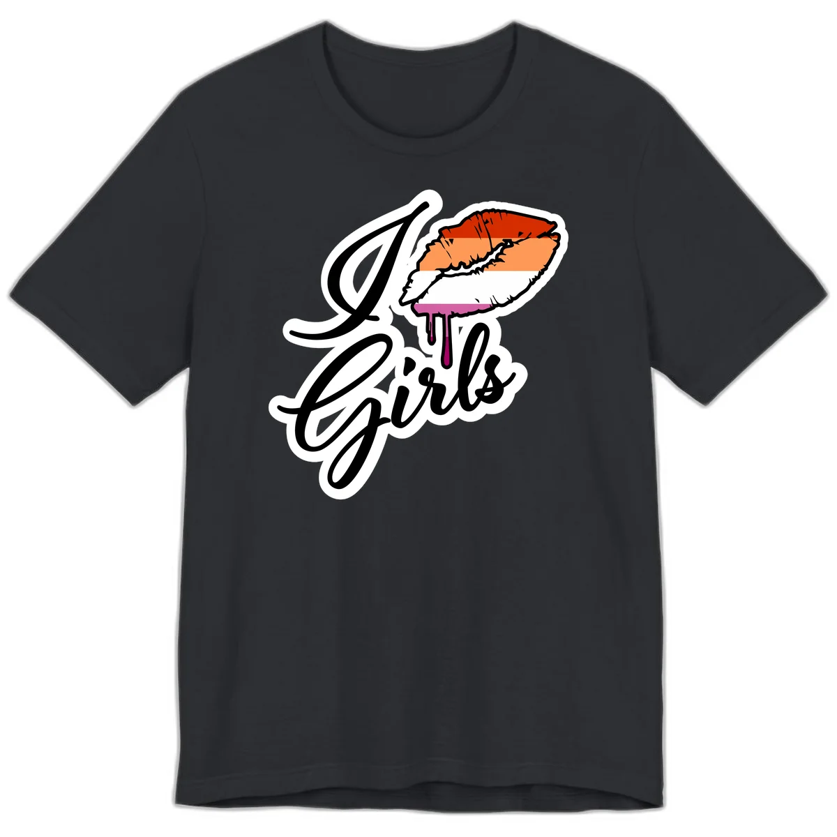 Illustrated girls trip lobster roll design with pride flag colors and flowing script lettering in Vintage Black