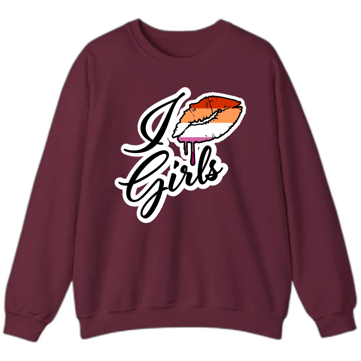 Illustrated girls trip lobster roll design with pride flag colors and flowing script lettering in Maroon