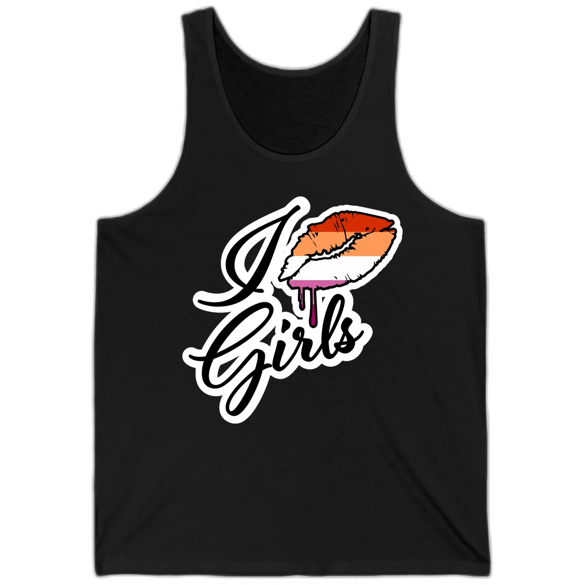 Illustrated girls trip lobster roll design with pride flag colors and flowing script lettering in Black