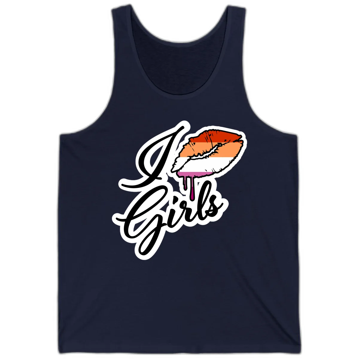 Illustrated girls trip lobster roll design with pride flag colors and flowing script lettering in Navy