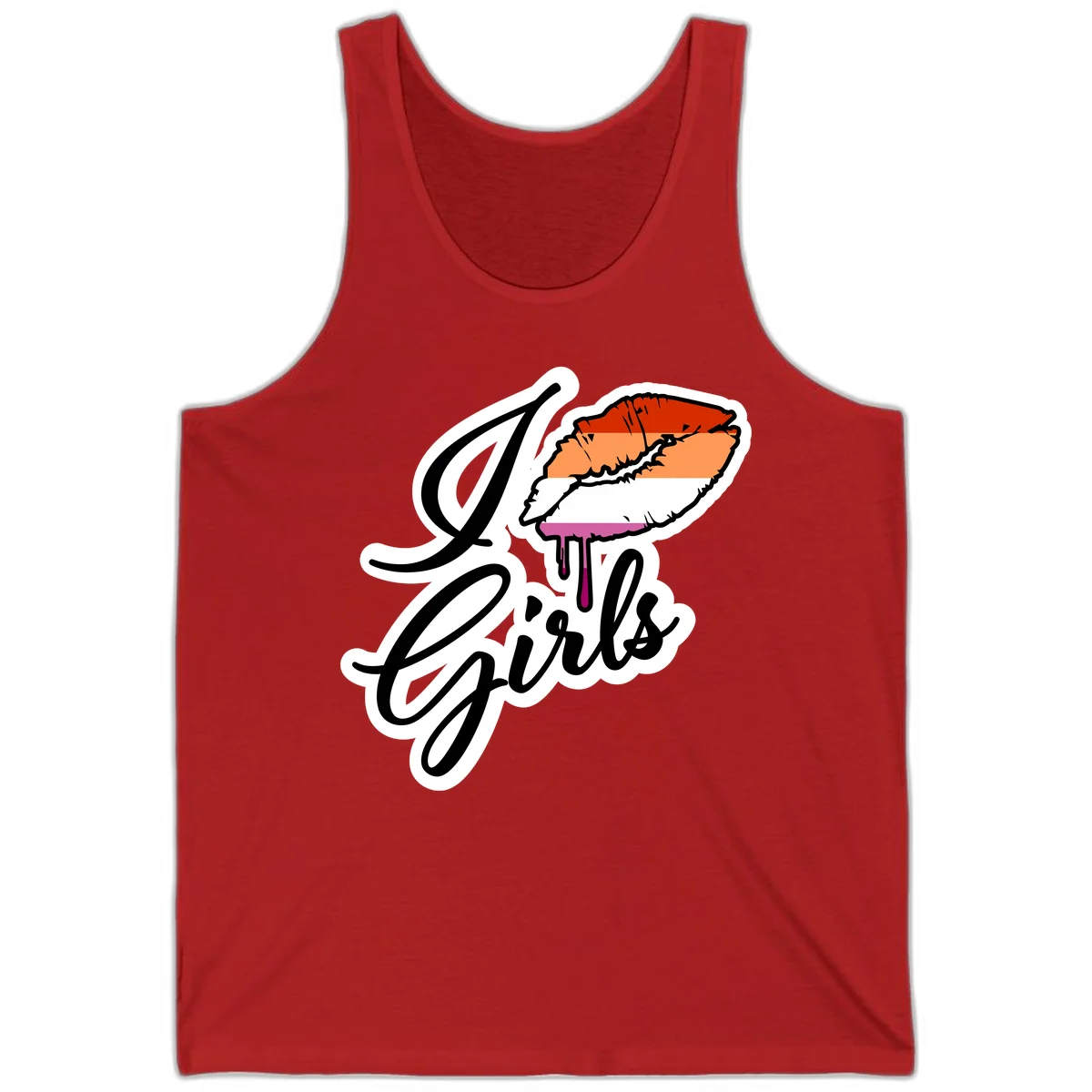 Illustrated girls trip lobster roll design with pride flag colors and flowing script lettering in Red