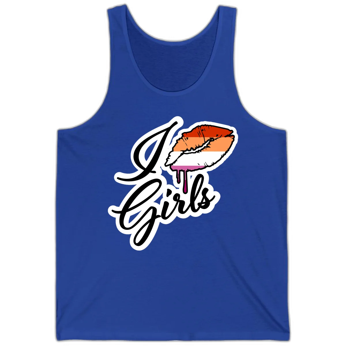 Illustrated girls trip lobster roll design with pride flag colors and flowing script lettering in True Royal