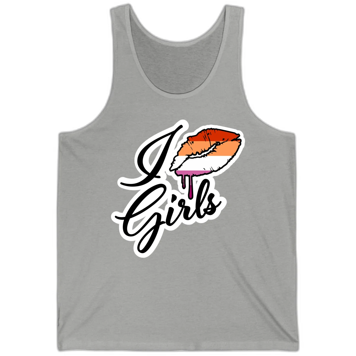 Illustrated girls trip lobster roll design with pride flag colors and flowing script lettering in Athletic Heather