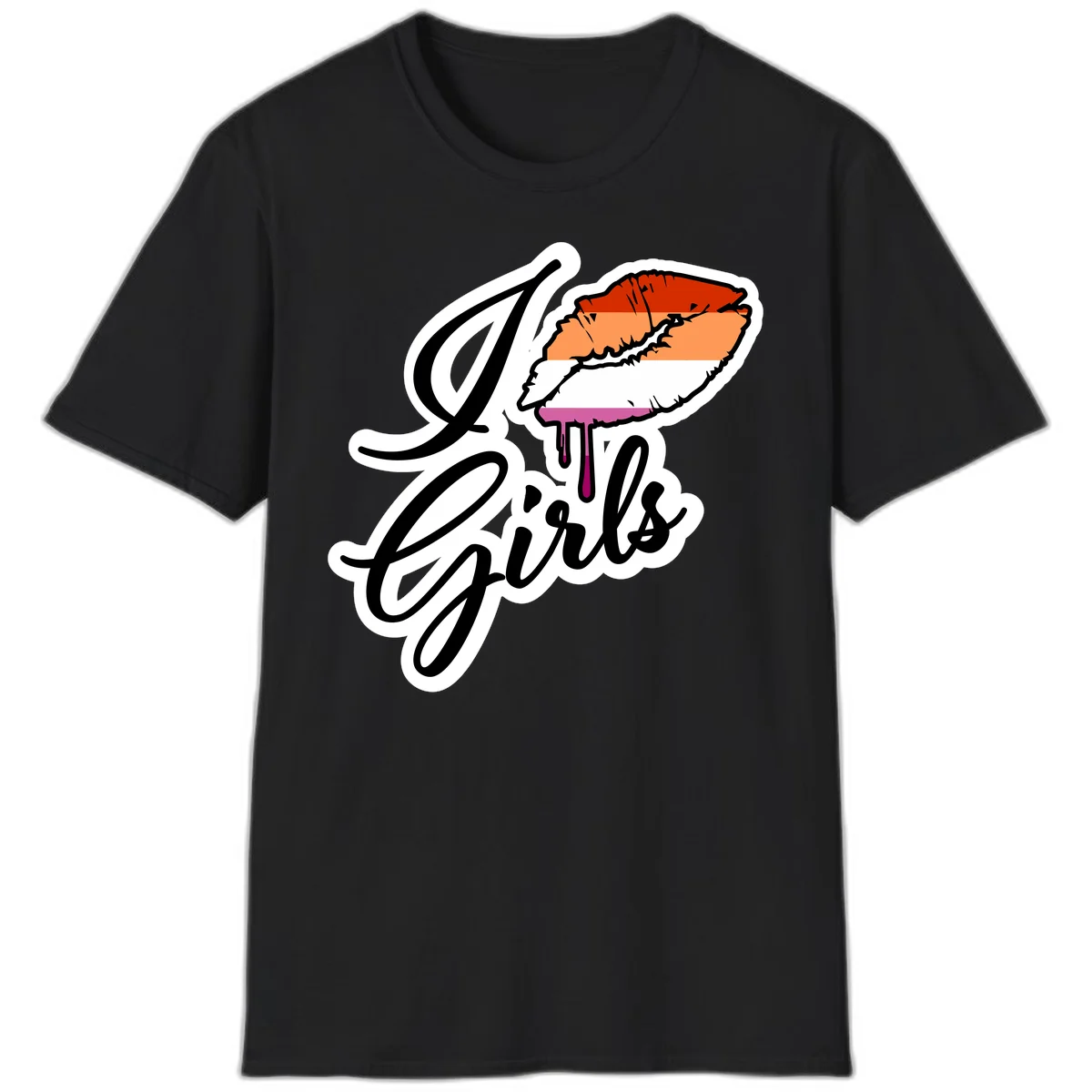 Illustrated girls trip lobster roll design with pride flag colors and flowing script lettering in Black
