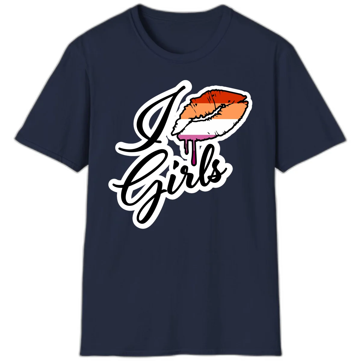 Illustrated girls trip lobster roll design with pride flag colors and flowing script lettering in Navy