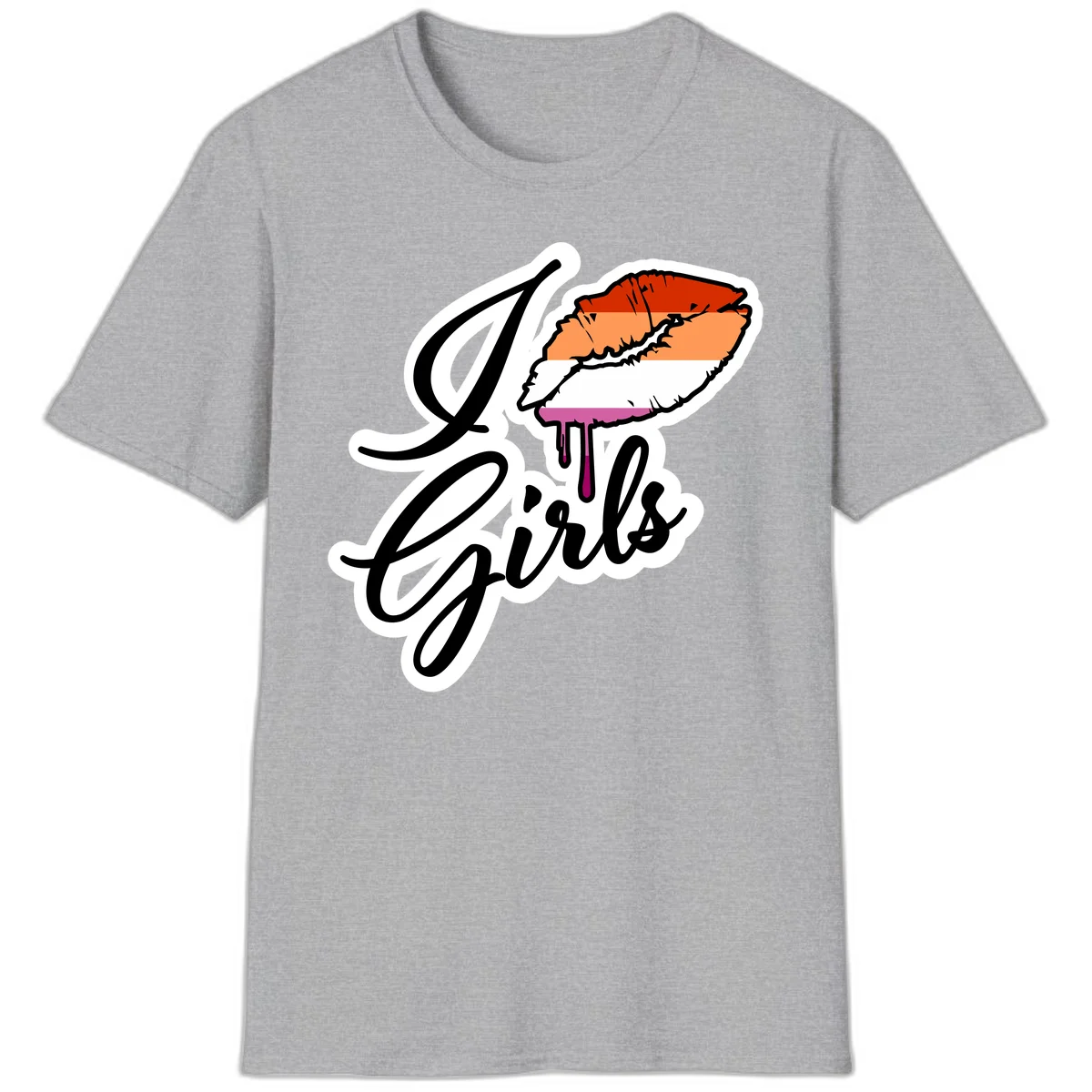 Illustrated girls trip lobster roll design with pride flag colors and flowing script lettering in Sport Grey