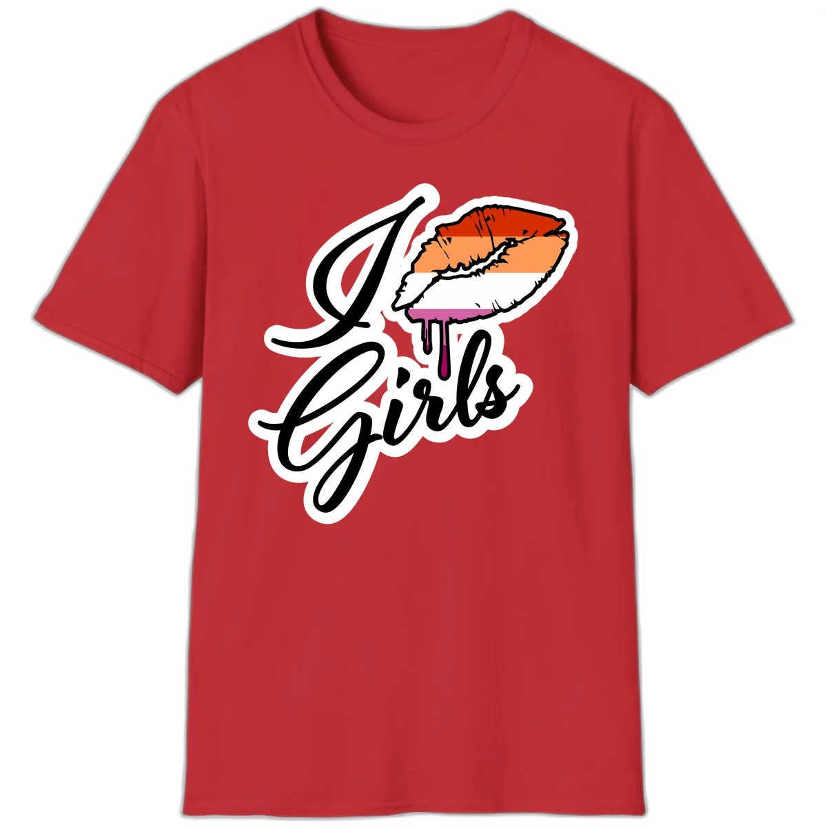 Illustrated girls trip lobster roll design with pride flag colors and flowing script lettering in Red