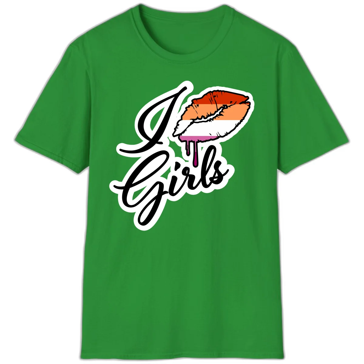Illustrated girls trip lobster roll design with pride flag colors and flowing script lettering in Irish Green
