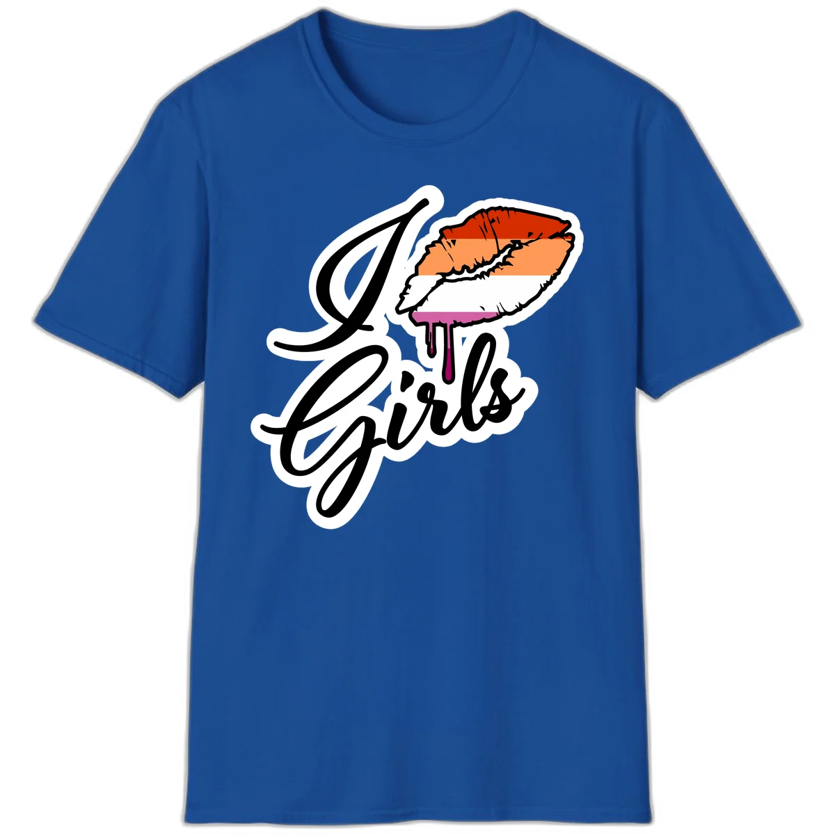 Illustrated girls trip lobster roll design with pride flag colors and flowing script lettering in Royal