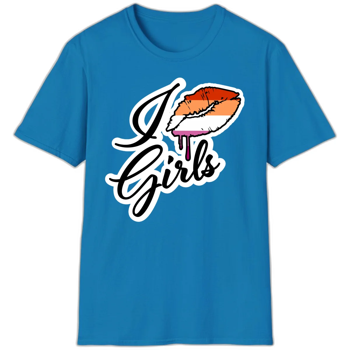 Illustrated girls trip lobster roll design with pride flag colors and flowing script lettering in Sapphire