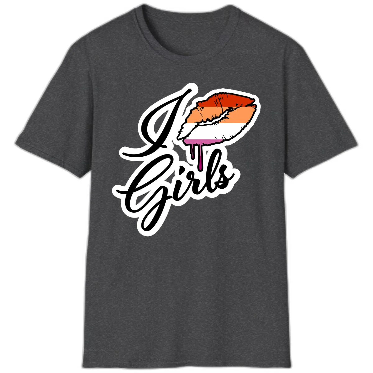 Illustrated girls trip lobster roll design with pride flag colors and flowing script lettering in Dark Heather