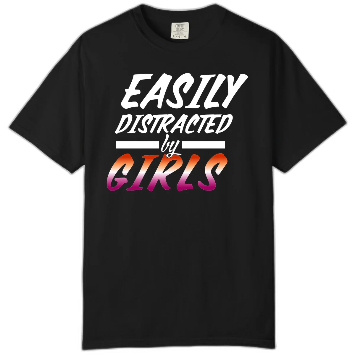 White and gradient red-to-pink text design reading 'Easily Distracted by GIKS' on gray background in Black