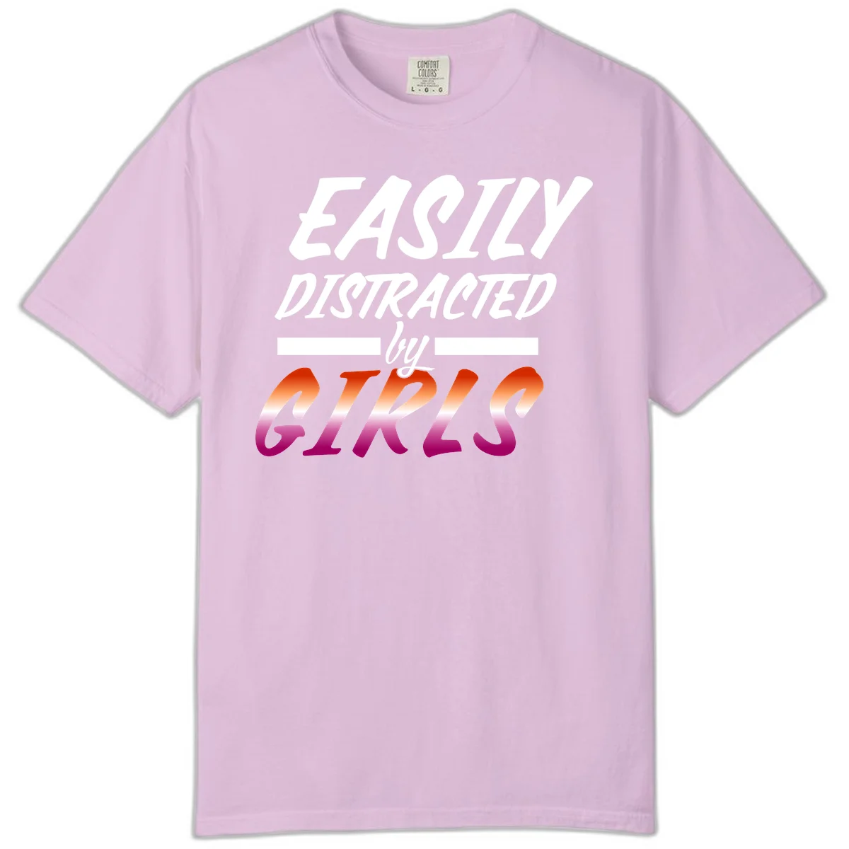 White and gradient red-to-pink text design reading 'Easily Distracted by GIKS' on gray background in Orchid