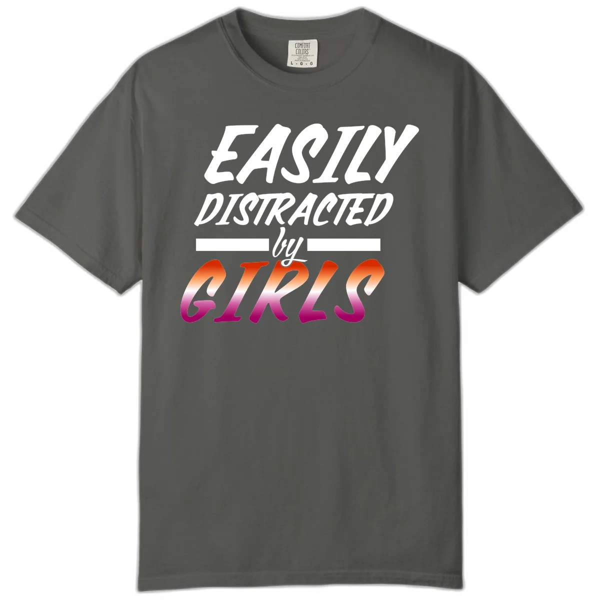White and gradient red-to-pink text design reading 'Easily Distracted by GIKS' on gray background in Pepper