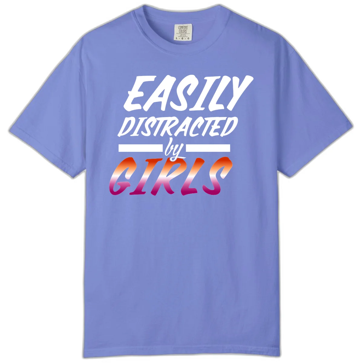 White and gradient red-to-pink text design reading 'Easily Distracted by GIKS' on gray background in Flo Blue