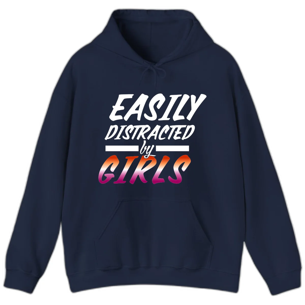 White and gradient red-to-pink text design reading 'Easily Distracted by GIKS' on gray background in Navy