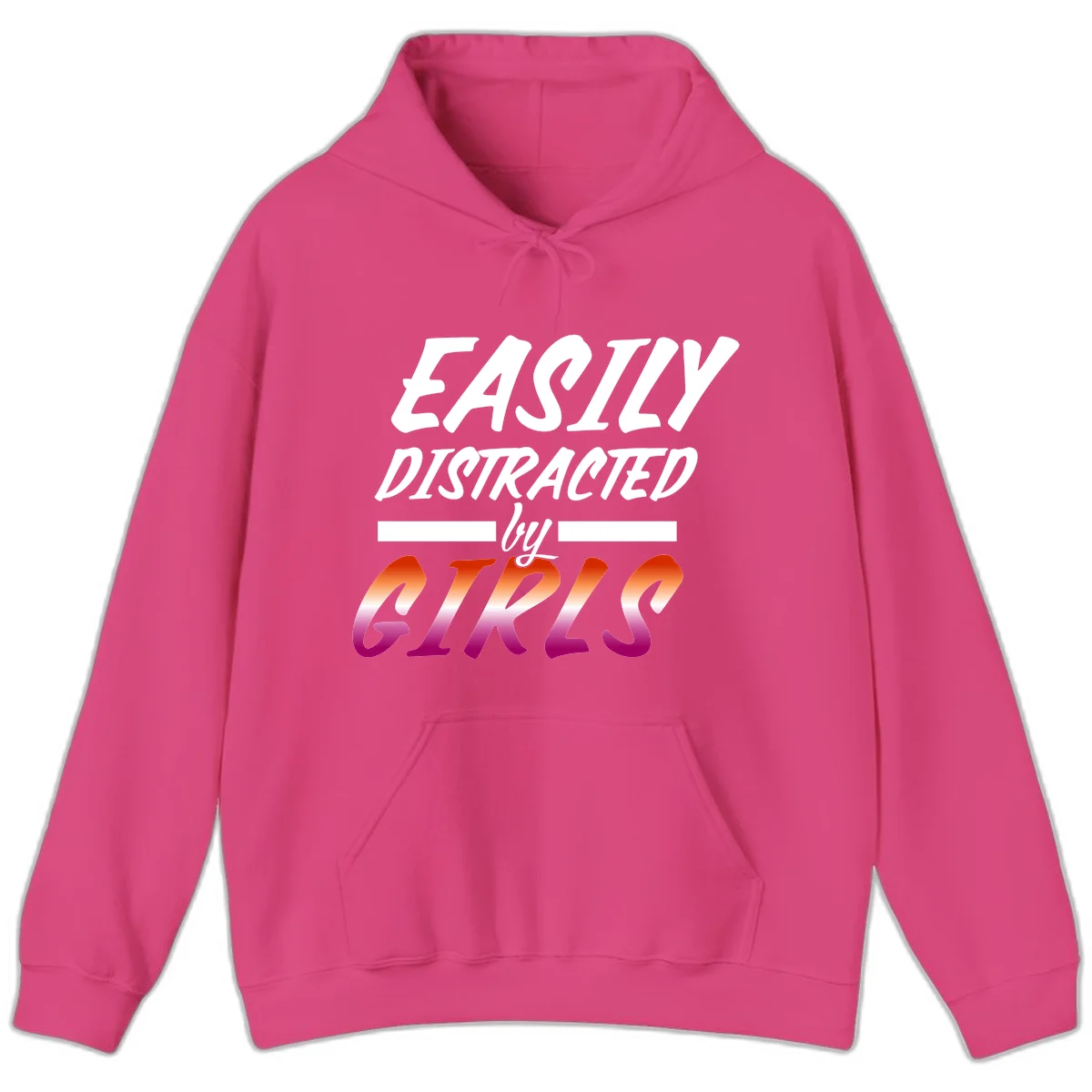 White and gradient red-to-pink text design reading 'Easily Distracted by GIKS' on gray background in Heliconia