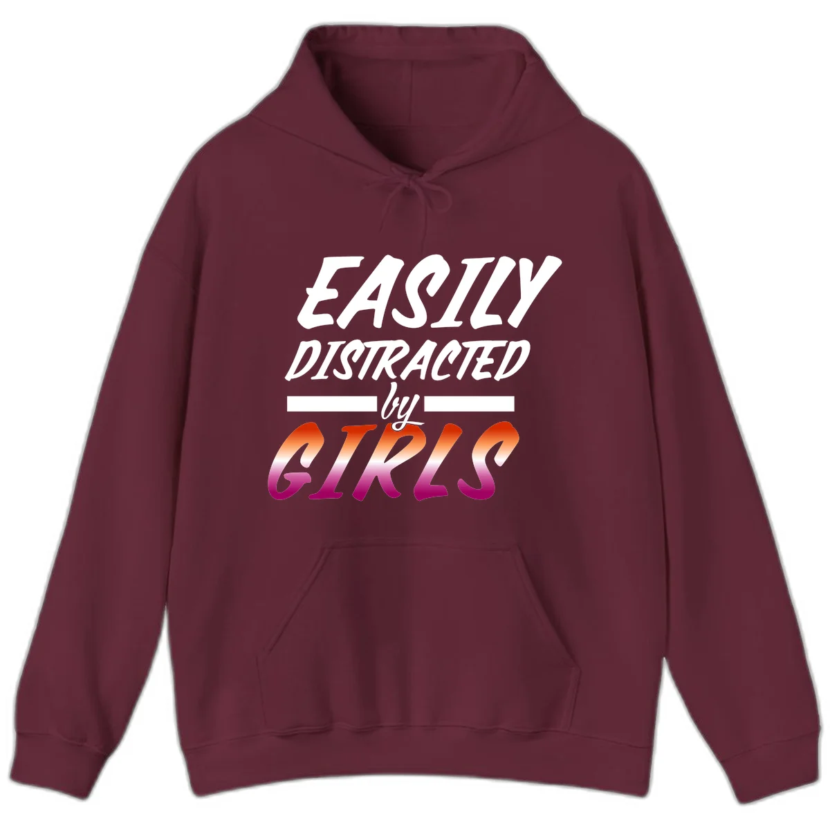 White and gradient red-to-pink text design reading 'Easily Distracted by GIKS' on gray background in Maroon