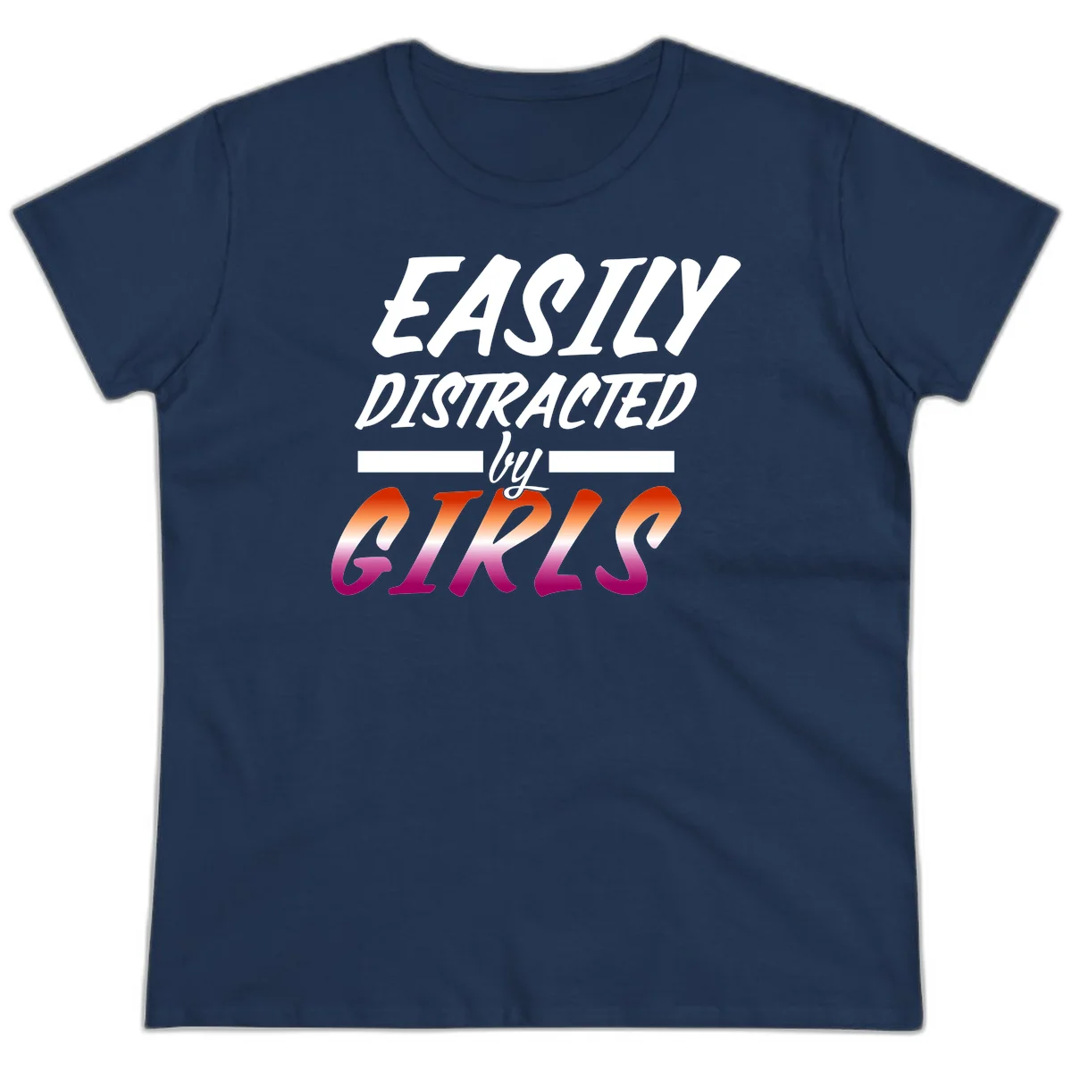 White and gradient red-to-pink text design reading 'Easily Distracted by GIKS' on gray background in Navy