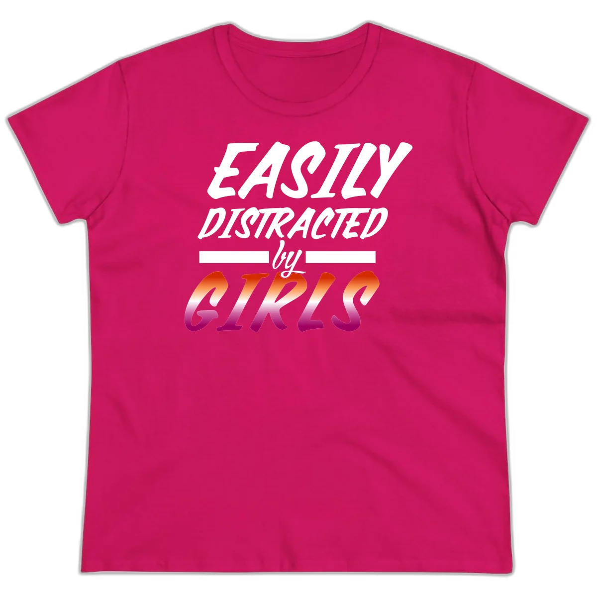 White and gradient red-to-pink text design reading 'Easily Distracted by GIKS' on gray background in Heliconia