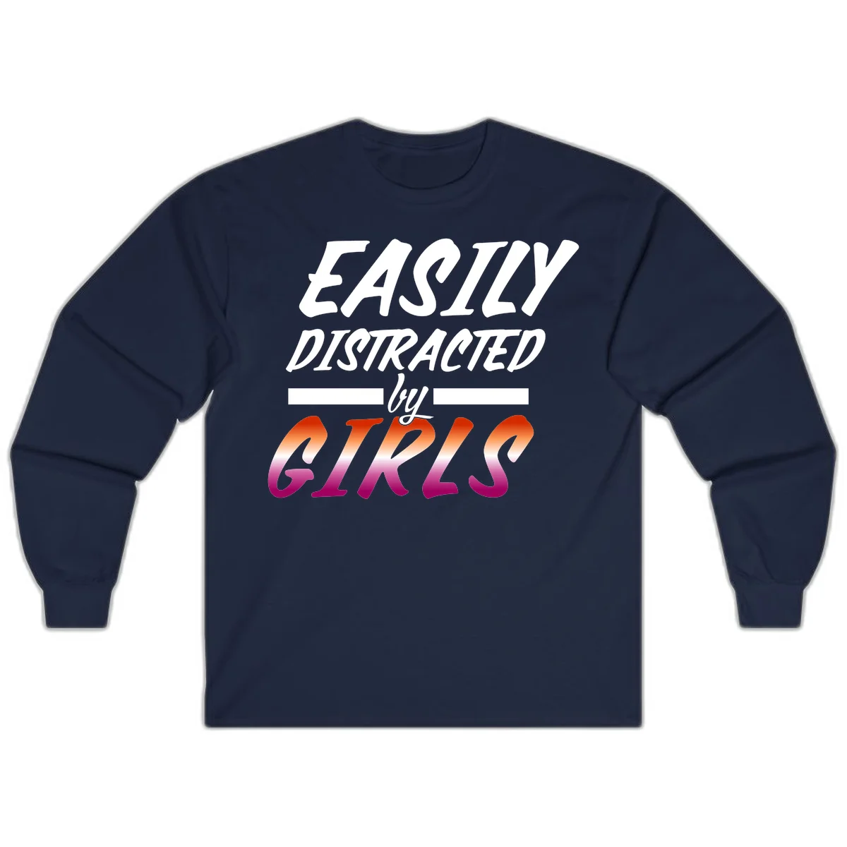 White and gradient red-to-pink text design reading 'Easily Distracted by GIKS' on gray background in Navy