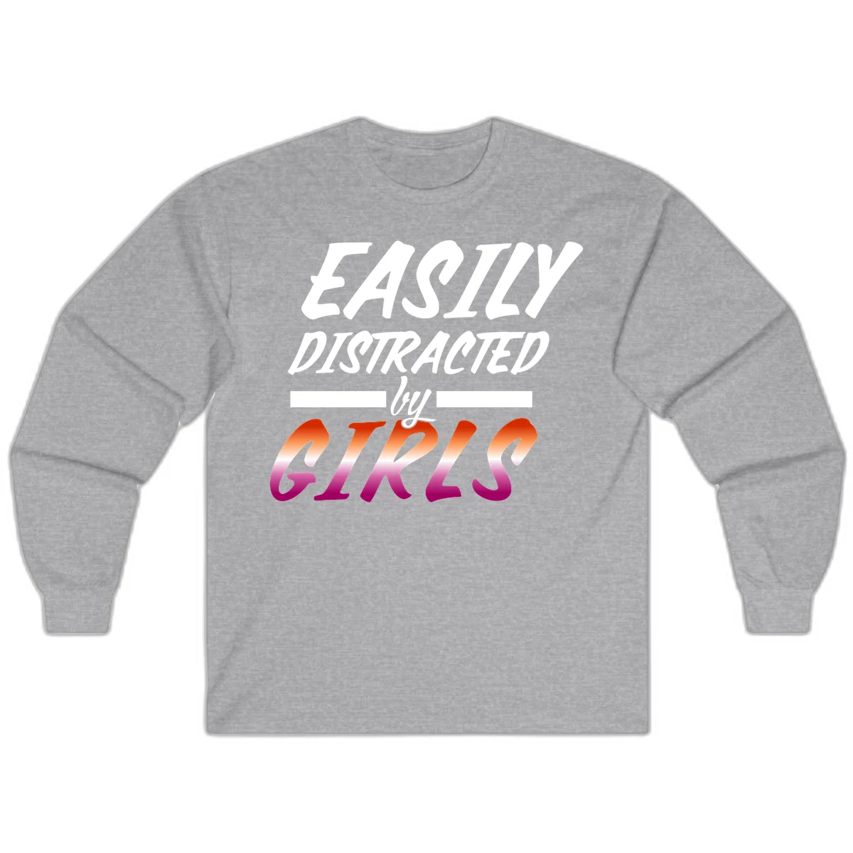 White and gradient red-to-pink text design reading 'Easily Distracted by GIKS' on gray background in Sport Grey