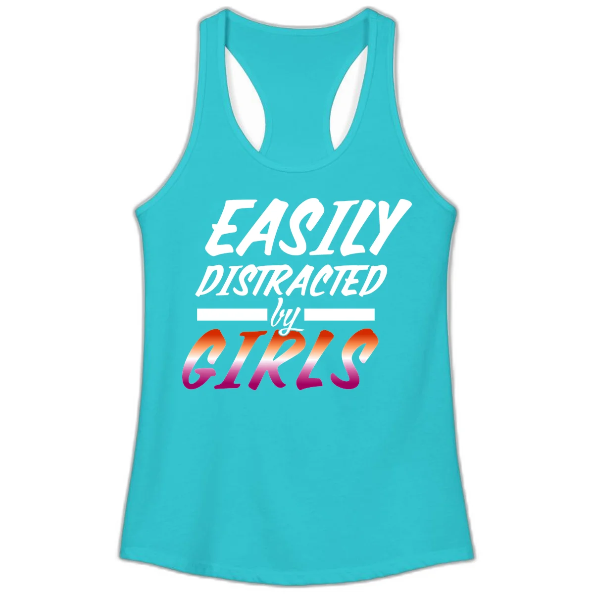 White and gradient red-to-pink text design reading 'Easily Distracted by GIKS' on gray background in Solid Tahiti Blue