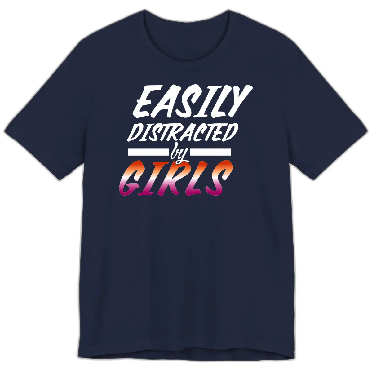 White and gradient red-to-pink text design reading 'Easily Distracted by GIKS' on gray background in Navy