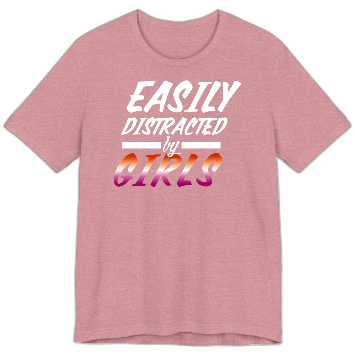 White and gradient red-to-pink text design reading 'Easily Distracted by GIKS' on gray background in Heather Orchid